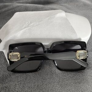 Oversized Swarovski Sunglasses SK 351 01A - Black Frame With Dark Gray Lenses
